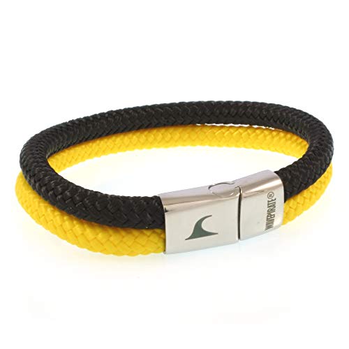 WAVEPIRATE® Segeltau-Armband Tarifa ST Schwarz/Gelb 22 cm Edelstahl-Verschluss in Geschenk-Box Surfer Männer Herren von WAVEPIRATE