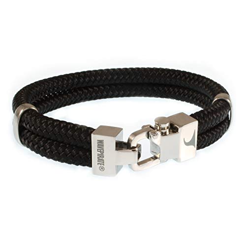 WAVEPIRATE® Segeltau-Armband Turn ST Schwarz 22 cm Edelstahl-Verschluss in Geschenk-Box Surfer Herrenarmband Männer von WAVEPIRATE