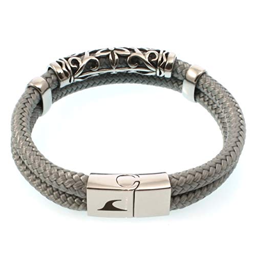 WAVEPIRATE® Segeltau-Armband XO ST Grau 21 cm Edelstahl-Parts in Geschenk-Box Surfer Männer Herren von WAVEPIRATE