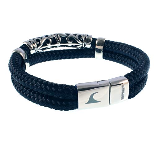 WAVEPIRATE® Segeltau-Armband XO ST Nachtblau 25 cm Edelstahl-Parts in Geschenk-Box Surfer Männer Herren von WAVEPIRATE