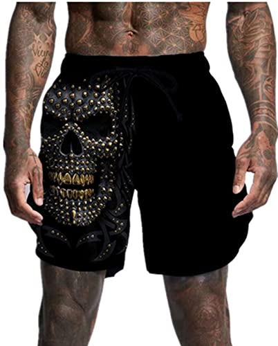 Herren 3D gedruckte Totenkopf Strand Boardshorts schnell trocknend Outdoor Casual Loose Fit Badehose Badeshorts von WAVOTIQ