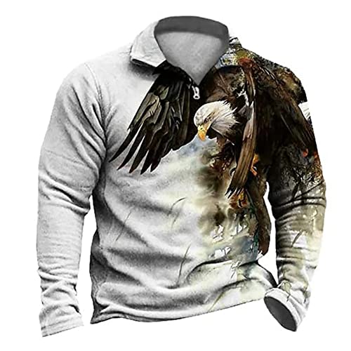 Herren American Patriotic Eagle Poloshirt Langarm T-Shirts Biker Motorrad Distressed Tops von WAVOTIQ