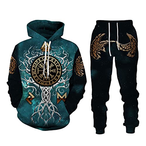 WAVOTIQ 3D Gedruckter Trainingsanzug 2-teiliges Set für Männer Viking Tattoo Hoodies Jogger Set Lässiges Sportbekleidungs-Set mit Kapuze von WAVOTIQ