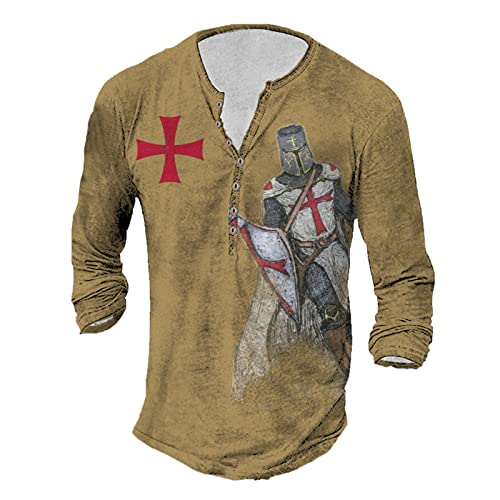 WAVOTIQ Herren Distressed Shirt 3D Templer Print Langarm T-Shirt Button Up Shirt Retro Biker Motorrad Distressed Tops WAVOTIQ Herren Distressed Shirt 3D Templer Print Langarm T-Shirt Button Up Shirt Retro Biker Motorrad Distressed Tops von WAVOTIQ
