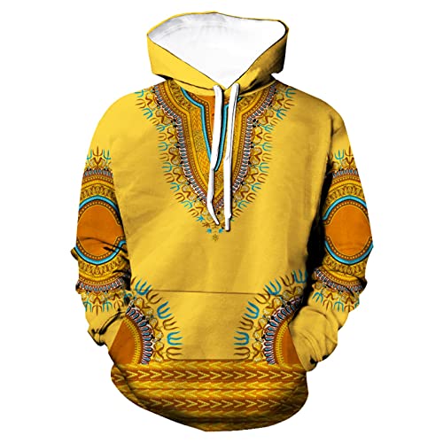 WAVOTIQ Herren Hoodies Retro African Dashiki 3D gedrucktes Sweatshirt Lässiger lockerer Kordelzug Pullover Kapuzen-Sweatshirt mit Tasche von WAVOTIQ