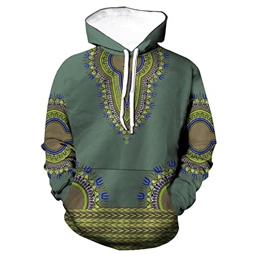 WAVOTIQ Herren Hoodies Retro African Dashiki 3D gedrucktes Sweatshirt Lässiger lockerer Kordelzug Pullover Kapuzen-Sweatshirt mit Tasche von WAVOTIQ