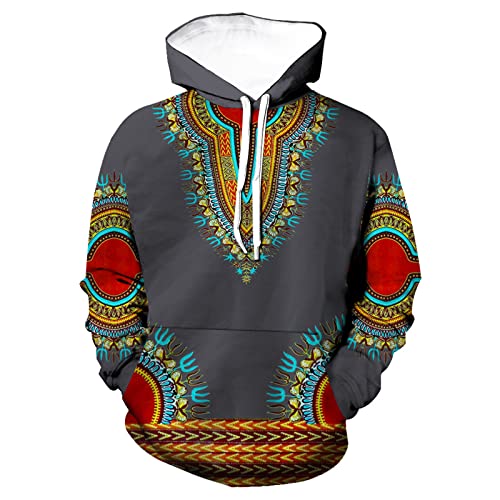 WAVOTIQ Herren Hoodies Retro African Dashiki 3D gedrucktes Sweatshirt Lässiger lockerer Kordelzug Pullover Kapuzen-Sweatshirt mit Tasche von WAVOTIQ