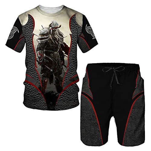 WAVOTIQ Herren Sommer Trainingsanzug 3D Viking Warrior Bedrucktes T-Shirt und Shorts Set Sommeroberteile und Hosen Set Hip Hop Sportanzug von WAVOTIQ