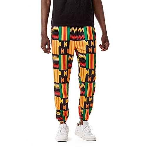 WAVOTIQ Herren-Sporthose mit afrikanischem Stammesdruck, Retro-Ethno-Stil, Jogginghose, Kordelzug, Joggerhose mit Tasche von WAVOTIQ