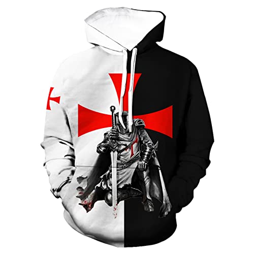 WAVOTIQ Herren Tempelritter 3D-gedrucktes Hoodies-Sweatshirt Mittelalterliche Kreuzritter-Rüstung Kordelzug-Pullover mit Kapuze und Tasche von WAVOTIQ