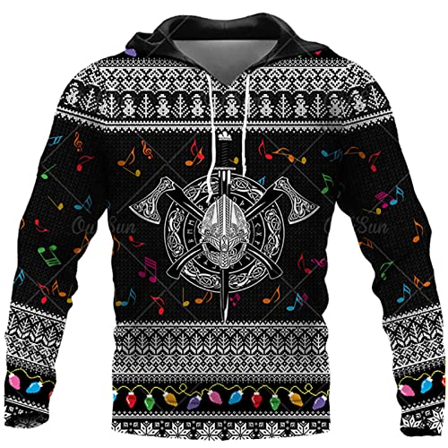 WAVOTIQ Herren Wikinger Hoodie Lässiger Wikinger Krieger 3D Gedruckter Pullover Langarm Kapuzen Sweatshirt Wikinger Pullover Tops von WAVOTIQ