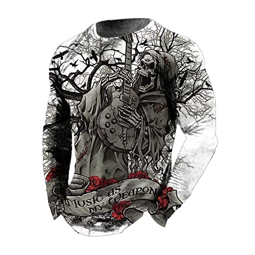 WAVOTIQ Langarm-T-Shirt mit Totenkopf-Print für Herren Gothic Skull 3D-Gedruckter Rundhals-T-Shirt Pullover Sportoberteile von WAVOTIQ