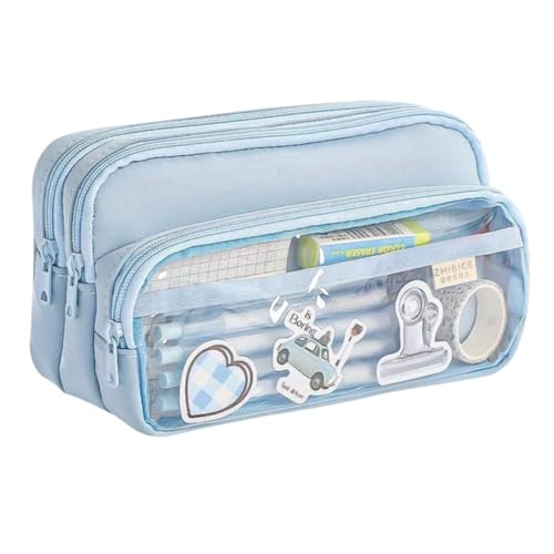 WAVVYNE Großes Fassungsvermögen Federmäppchen - 4 Fächer mit Reißverschluss, Schule ästhetische Pen/Pencil Organizer für Studenten, langlebig große Federmappe (Blau) von WAVVYNE