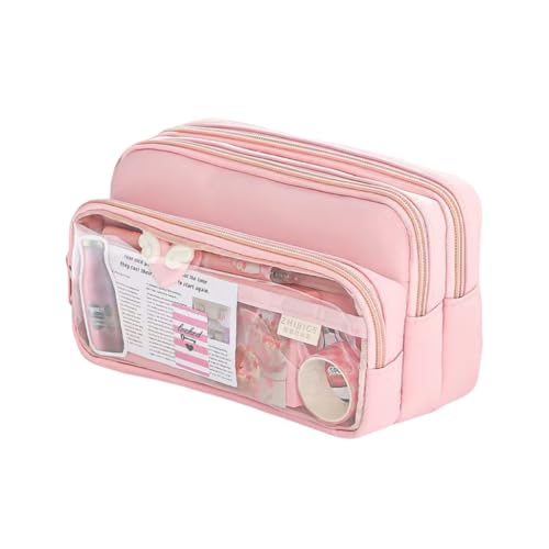 WAVVYNE Großes Fassungsvermögen Federmäppchen - 4 Fächer mit Reißverschluss, Schule ästhetische Pen/Pencil Organizer für Studenten, langlebig große Federmappe (Rosa) von WAVVYNE