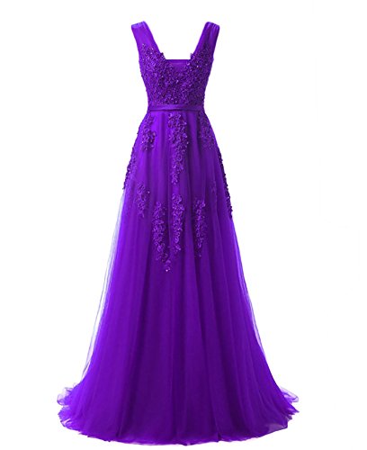 WAWALI Durchsichtige Spitzen Abend Party Kleider Ball Gowns 14 Lila von WAWALI