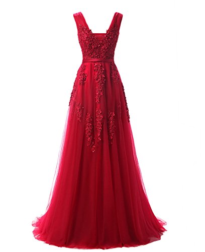 WAWALI Durchsichtige Spitzen Abend Party Kleider Ball Gowns 2 Burgundy von WAWALI