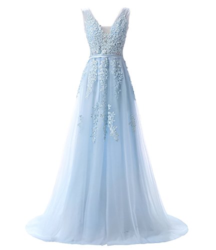 WAWALI Durchsichtige Spitzen Abend Party Kleider Ball Gowns 8 Sky Blau von WAWALI