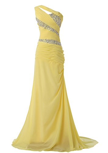 WAWALI Eine Schulter Drapieren Damen Chiffon Party Frauen Ballkleid 10 Gelb WAWALI Eine Schulter Drapieren Damen Chiffon Party Frauen Ballkleid 10 Gelb von WAWALI