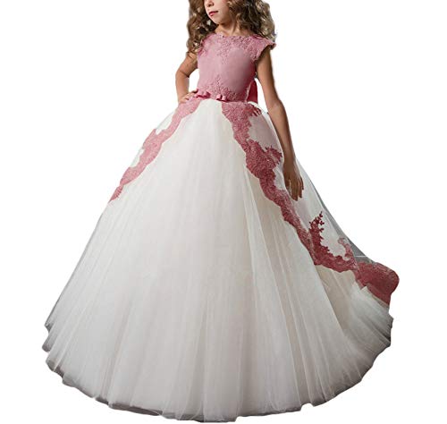 WAWALI Mädchen Kleid Lange Tail Hochzeits Abend Kinder Prinzessin Party Festzug Kleid Kinderkleider Mädchen Formelle Kleidung 14 Rose von WAWALI