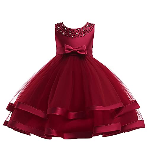 WAWALI Mädchen Perlen Festzug Prinzessin Baby Mädchen Urlaub Hochzeit Kleid der Brautjungfer 4 Burgund von WAWALI