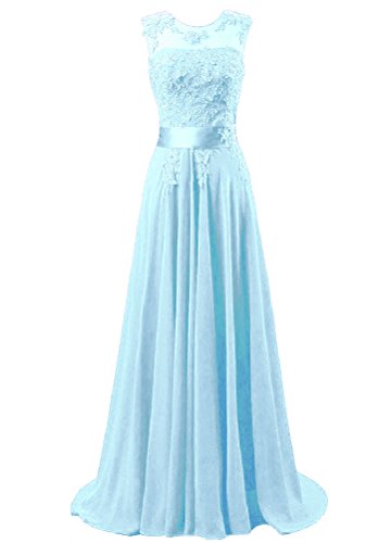WAWALI Spitze Applikationen Damen Kleid Abend Party Abschlussball 8 Licht Blau von WAWALI