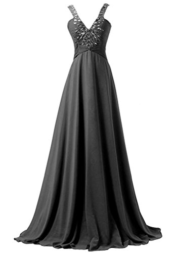 WAWALI V-Ausschnitt Kristall Damen Chiffon Abend Party Prom Kleider 20 Schwarz von WAWALI