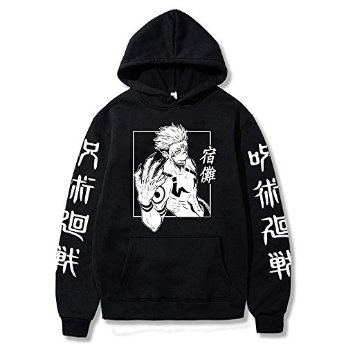 WAWNI Anime Jujutsu Kaisen Sukuna Hoodies Japan Style Sweatshirts Streetwear für Damen und Herren Gr. L, Schwarz von WAWNI