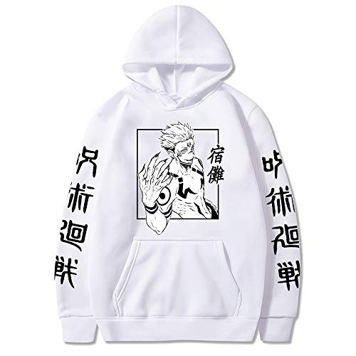 WAWNI Anime Jujutsu Kaisen Sukuna Hoodies Japan Style Sweatshirts Streetwear für Damen und Herren Gr. L, weiß von WAWNI