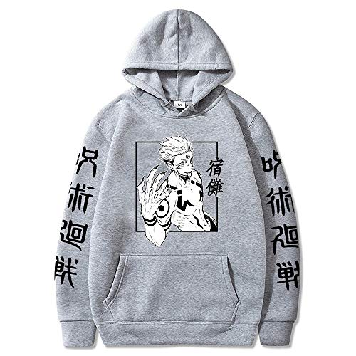 WAWNI Anime Jujutsu Kaisen Sukuna Hoodies Japan Style Sweatshirts Streetwear für Damen und Herren Gr. M, grau von WAWNI