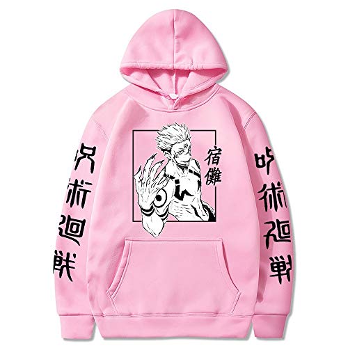 WAWNI Anime Jujutsu Kaisen Sukuna Hoodies Japan Style Sweatshirts Streetwear für Damen und Herren Gr. Medium, rose von WAWNI
