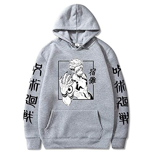 WAWNI Anime Jujutsu Kaisen Sukuna Hoodies Japan Style Sweatshirts Streetwear für Damen und Herren Gr. XL, grau von WAWNI