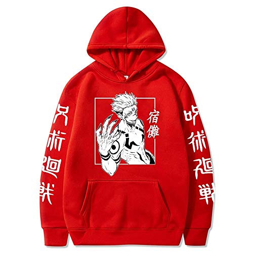 WAWNI Anime Jujutsu Kaisen Sukuna Hoodies Japan Style Sweatshirts Streetwear für Damen und Herren Gr. XXXX-Large, rot von WAWNI