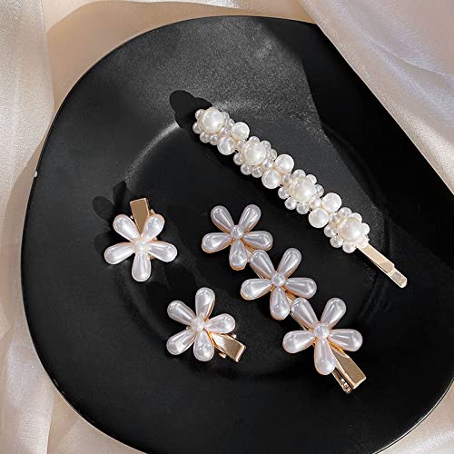 Haarspangen, Blumenkopf-Perlen-Haarnadel, Mädchen, Hinterkopf, Haarklammer, Kopfschmuck, BB-Clip, Haarschneide-Clip, (C4-teiliges Set) von WAWPU