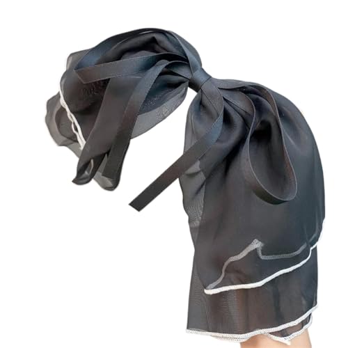 Haarspangen, süße übergroße Haarnadel mit doppelter Schleife, gerüschte Chiffon-Haarnadel, Super-Fee-Mädchen-Herz, einfarbige Haar-Accessoires, Verschlusskante einfarbig(Overlock solid black) von WAWPU