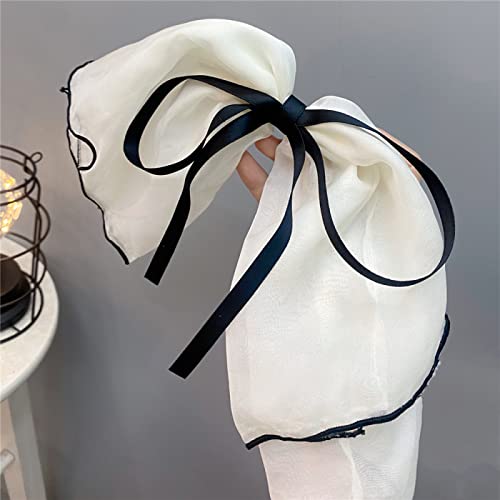 Haarspangen, süße übergroße Haarnadel mit doppelter Schleife, gerüschte Chiffon-Haarnadel, Super-Fee-Mädchen-Herz, einfarbige Haar-Accessoires, Verschlusskante einfarbig(Overlock solid white) von WAWPU