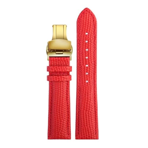 WAWPU 14 mm – 22 mm schwarz braun rot Eidechsenmuster Leder Uhrenarmband Uhrenersatzarmband Uhrenzubehör(Red Gold Buckle,16mm) von WAWPU