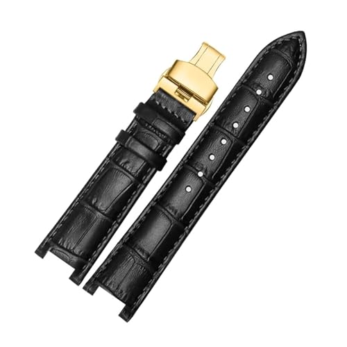 WAWPU Leder Uhrenarmband Herren Damen Kerbe Uhrenarmband 16mm - 22mm Uhrenersatzarmband(Black Gold Type 2,22mm 13mm) von WAWPU