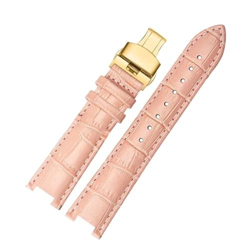 WAWPU Leder Uhrenarmband Herren Damen Kerbe Uhrenarmband 16mm - 22mm Uhrenersatzarmband(Pink G,18mm 9mm) von WAWPU