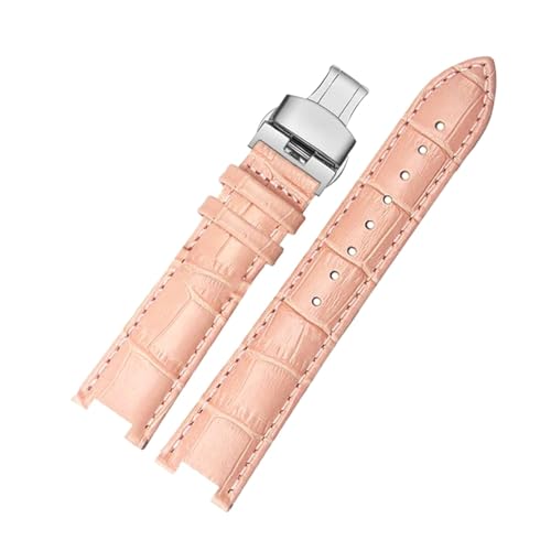 WAWPU Leder Uhrenarmband Herren Damen Kerbe Uhrenarmband 16mm - 22mm Uhrenersatzarmband(Pink Sk,18mm 9mm) von WAWPU