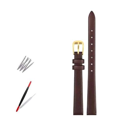 WAWPU Leder-Uhrenarmband for Damen, 6 mm, 8 mm, 10 mm, 12 mm, 14 mm, kleines Uhrenarmband(A Brown Gold,6mm) von WAWPU