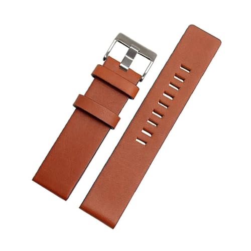 WAWPU Lederarmband for Uhren, 22–32 mm, mit Dornschließe aus Edelstahl, Zubehör for Herrenuhren(Light Brown Silver,26mm) von WAWPU