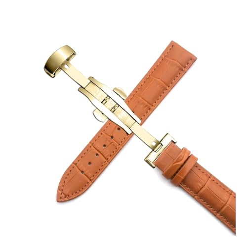 WAWPU Uhrenarmband 14mm - 24mm Echtlederarmband Herren Universal Ersatz Uhrenarmband Uhrenzubehör(Light Brown Gold,14mm) von WAWPU