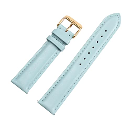 WAWPU Uhrenarmband aus Kalbsleder erster Schicht, einfarbig, 12/13/14/15/16/17/18/19/20/21/22 mm, Dornschließe, mit Schnellverschluss-Federsteg for Damen und Herren(Sky Blue Gold,16mm) von WAWPU