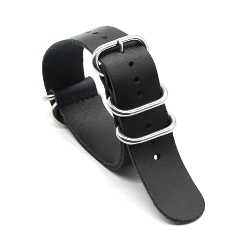 WAWPU Vintage-Leder-Nato-Uhrenarmband 18 mm 20 mm 22 mm 24 mm Uhrenarmband for Herrenuhr-Zubehör(Black,24mm) von WAWPU