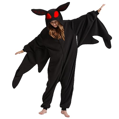 WAWRTOU Mothman Onesie Kostüm Erwachsene Cosplay Tier Einteiler Pyjama Halloween Weihnachten Nachtwäsche für Damen Herren, Mothman Cartoon Schlafanzug, Large von WAWRTOU