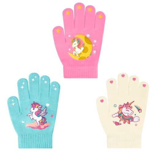 3 Paar Fäustlinge Kinder Strick handschuhe Kleinkind Skihandschuhe Warme Fäustlinge für Mädchen Jungen Winter Handschuhe von WAWSAM
