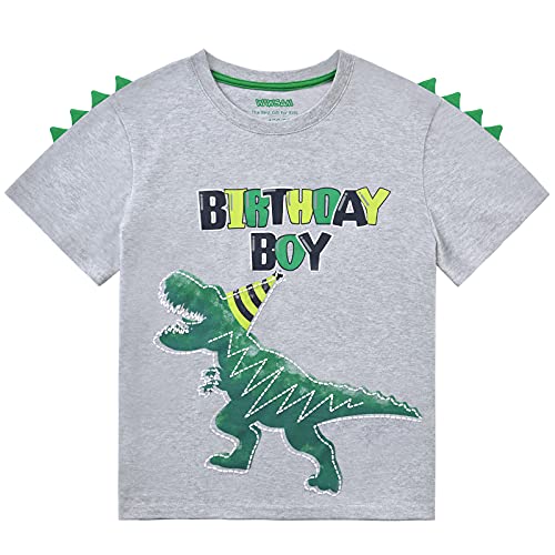 Dinosaurier Geburtstagskind T Shirt Jungen Geburtstag Shirts Tops Geschenk 100% Baumwolle Kleinkind Dino Grafik Kurzarm Grau Gedruckt T-Shirt Outfits für Kinder(grau, 2-3 Jahre) von WAWSAM