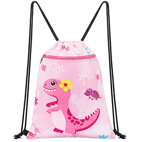 Dinosaurier Rucksack mit Kordelzug für Kinder – 34 x 45 cm Sport Turnbeutel für Mädchen Wasserdicht Strand Schwimmen Schule Reisen Sackpack Geburtstag Weihnachten Geschenk mit Reißverschlusstasche von WAWSAM