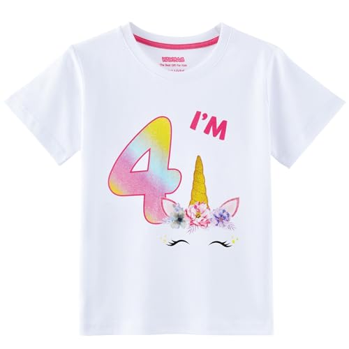 Geburtstag T Shirt - Geburtstagskind I’m 4 Baby Mädchen T-Shirt Kurzarm Geschenk T-Shirt Mädchen Birthday Girl von WAWSAM