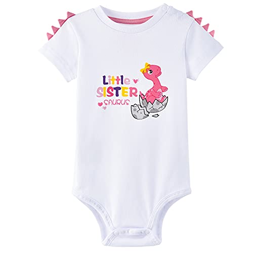 WAWSAM Kleine Schwester Body Dinosaurier Kurzarm Babybody Strampler für Baby Mädchen Little Sister Sommer Babybody Spielanzug Kleinkind Baumwolle Bedruckt Bodys Einteiler von WAWSAM